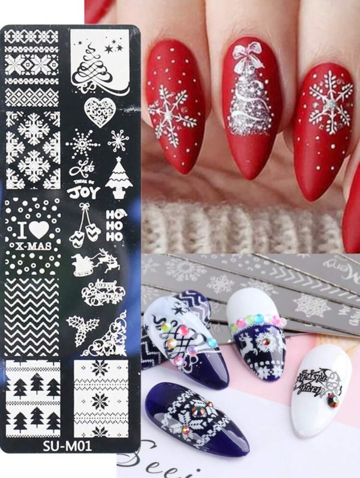 Christmas Nail Stamping Plate Snowflakes Santa Reindeer Winter Patterns Festive