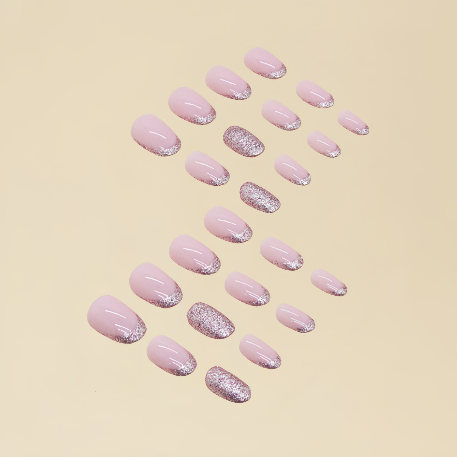 24pcs Handmade Shiny Bling Pink Ins pretty press on Nails, Short Round Shape