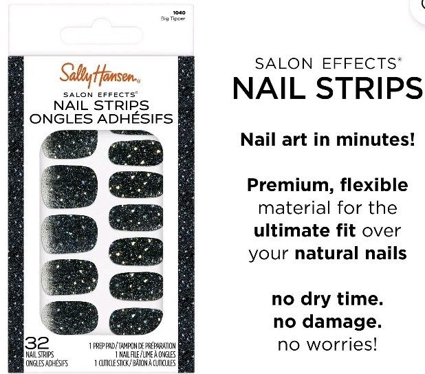NEW Sally Hansen Nail Strips Big Tipper 32 Peel Off Salon Effects Prep Pad NIP