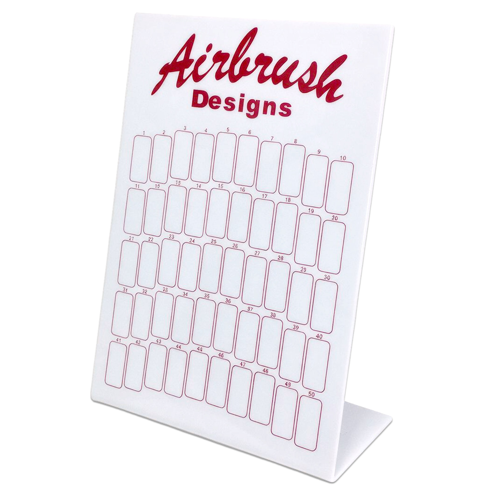 “Airbrush Designs” 50 Slot White Display Board – Red, Blue, Gold Lettering