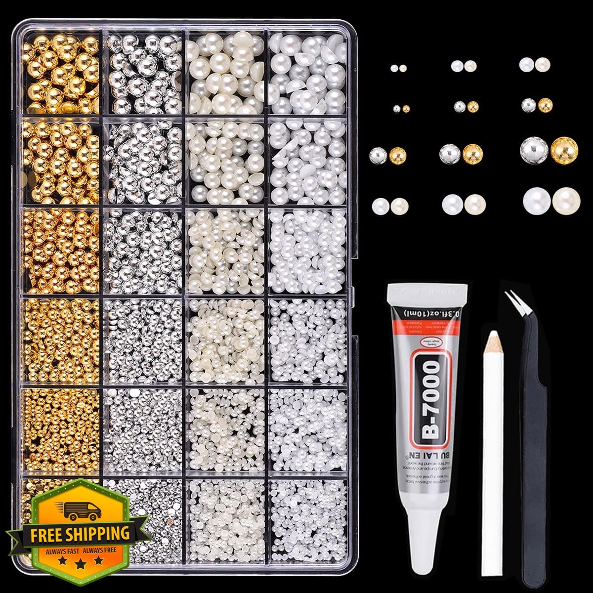 Silver Gold 3D Nail Pearls Gems Beads for Nail Art Crafts