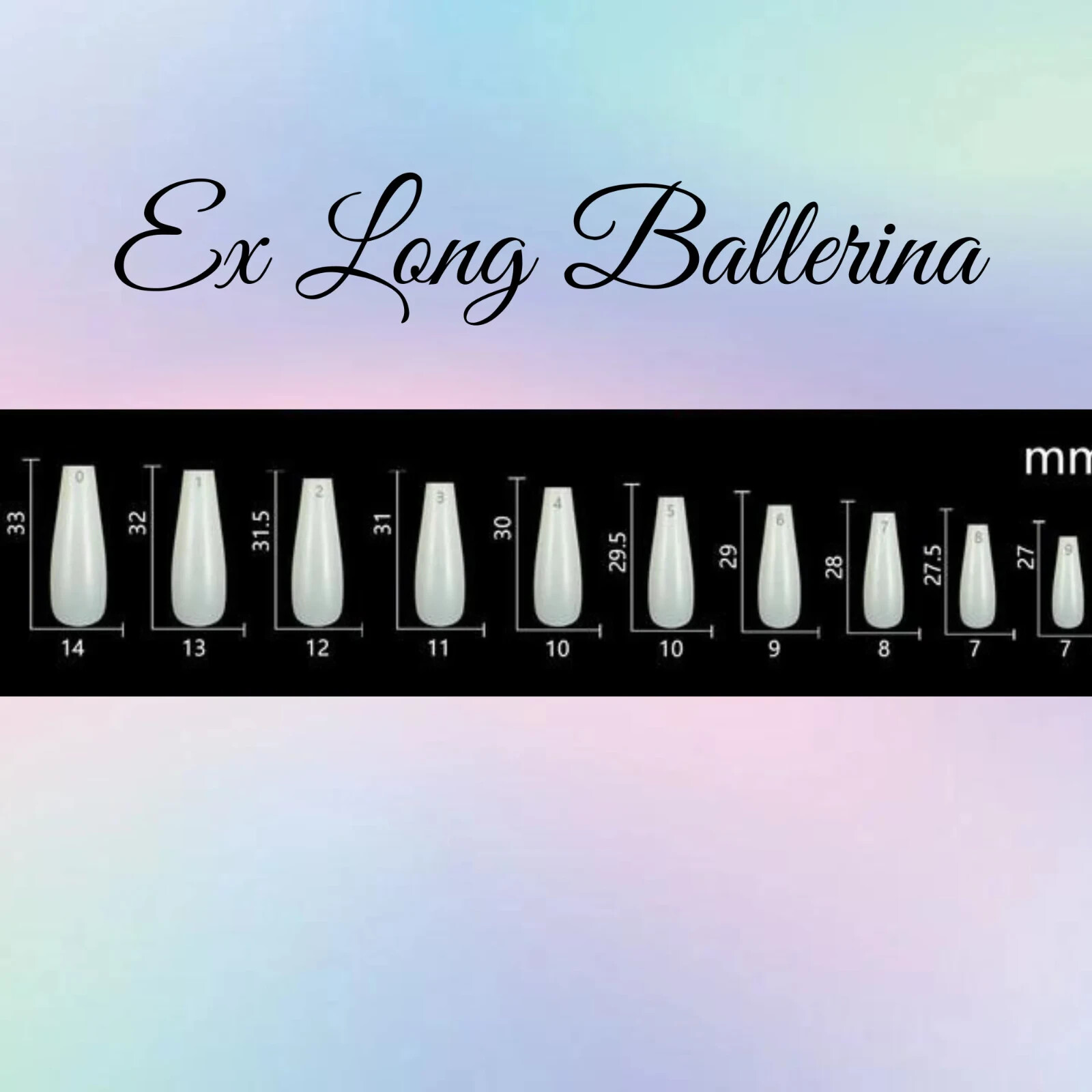 Colourful Christmas Press-On Nail Set – Ex-Long Ballerina (Size 0-8)