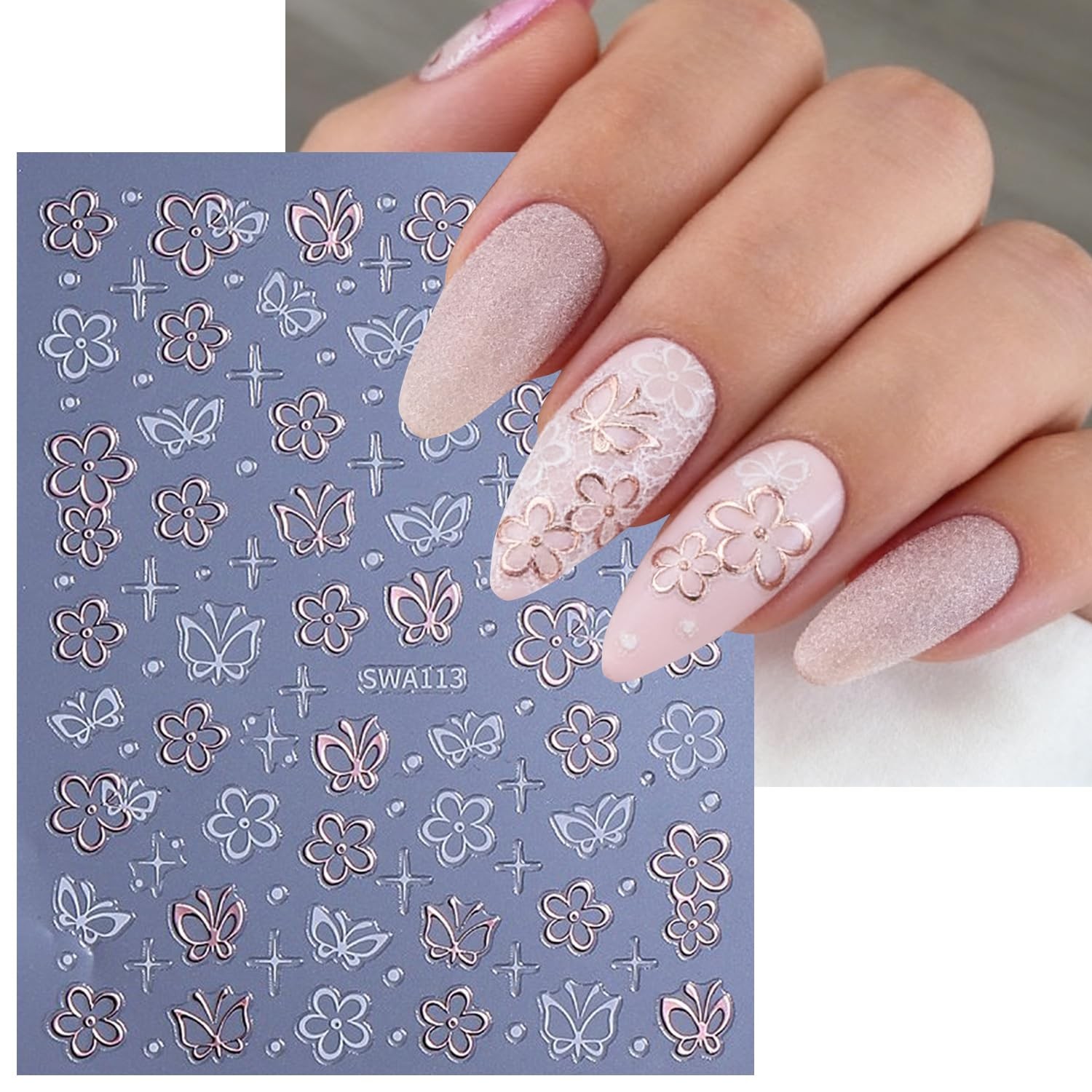 4 Sheets Flower Nail Stickers Spring Summer Floral Nail Decals 3D -Adhesive B…