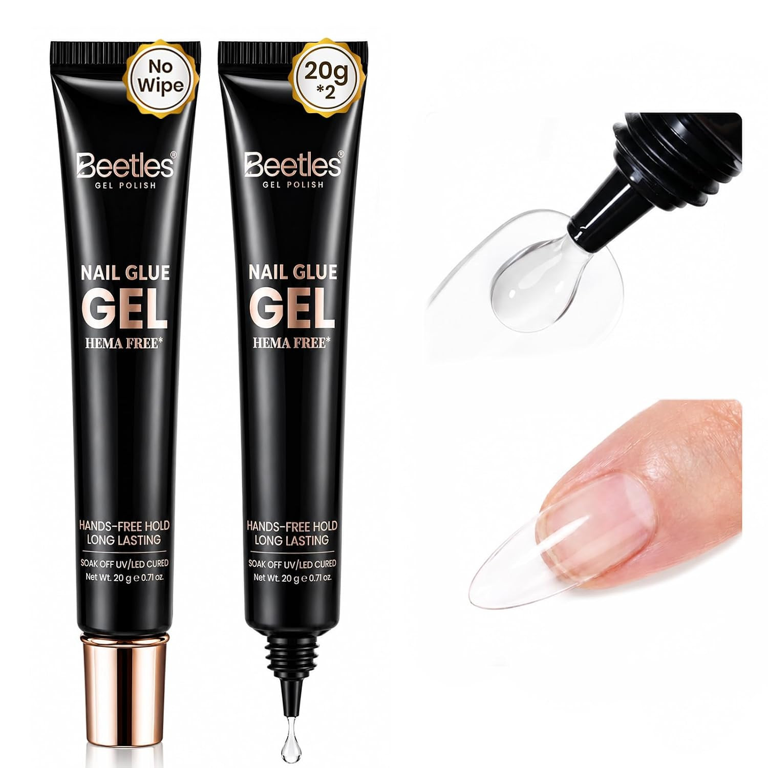Beetles 2Pcs*20G Super Strong Nail Tip Glue Gel, No Wipe UV LED Cured | Hands-Fr