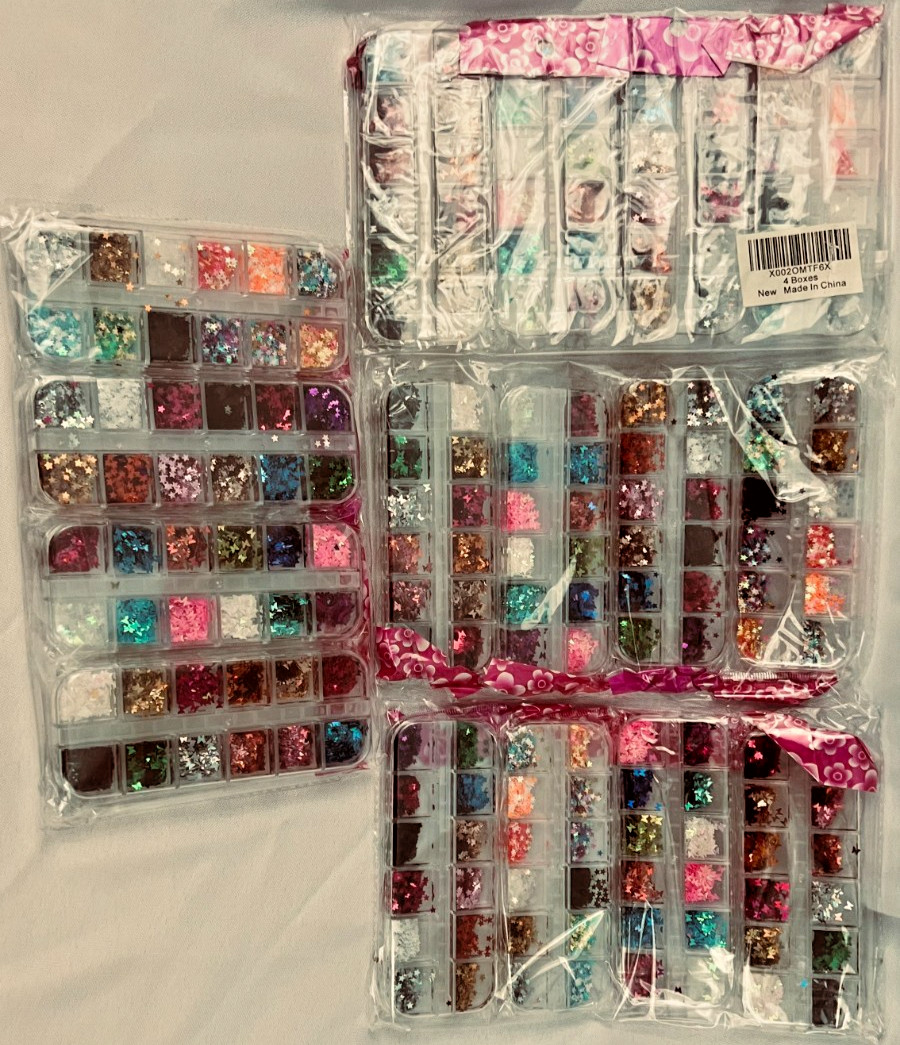 Nail Art Sequins Glitter Transparent & Color, Stars & Butterfly 4-4 Packages NEW