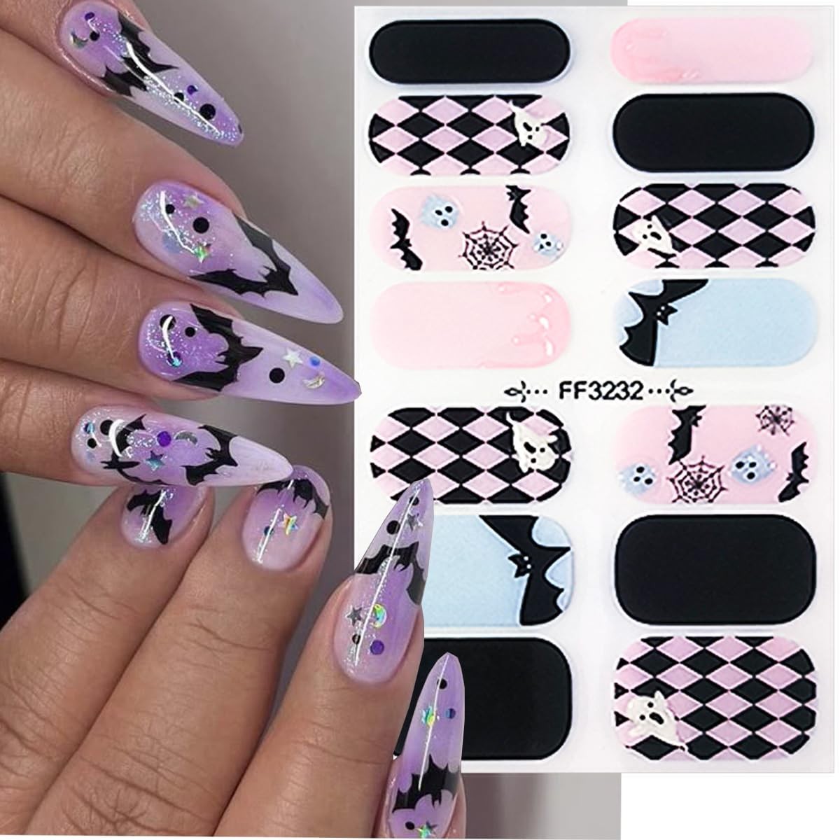 2 Sheets Halloween Nail Gel Stickers Cute Ghost Nail Polish Stickers Self-Adh…