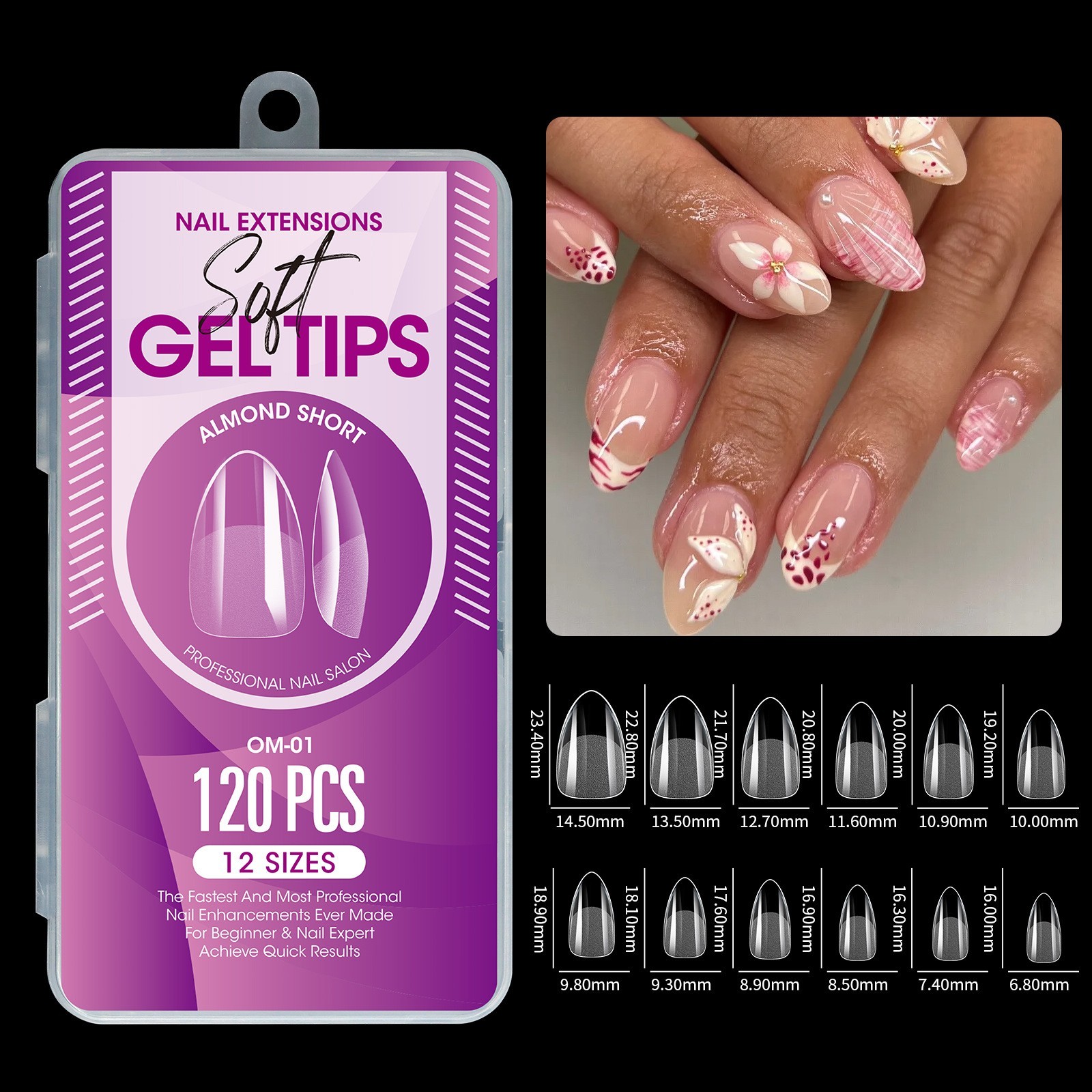 Soft Gel Nail Tips ~Almond Square Oval Stiletto Coffin Shape Nails ~120pcs/Box