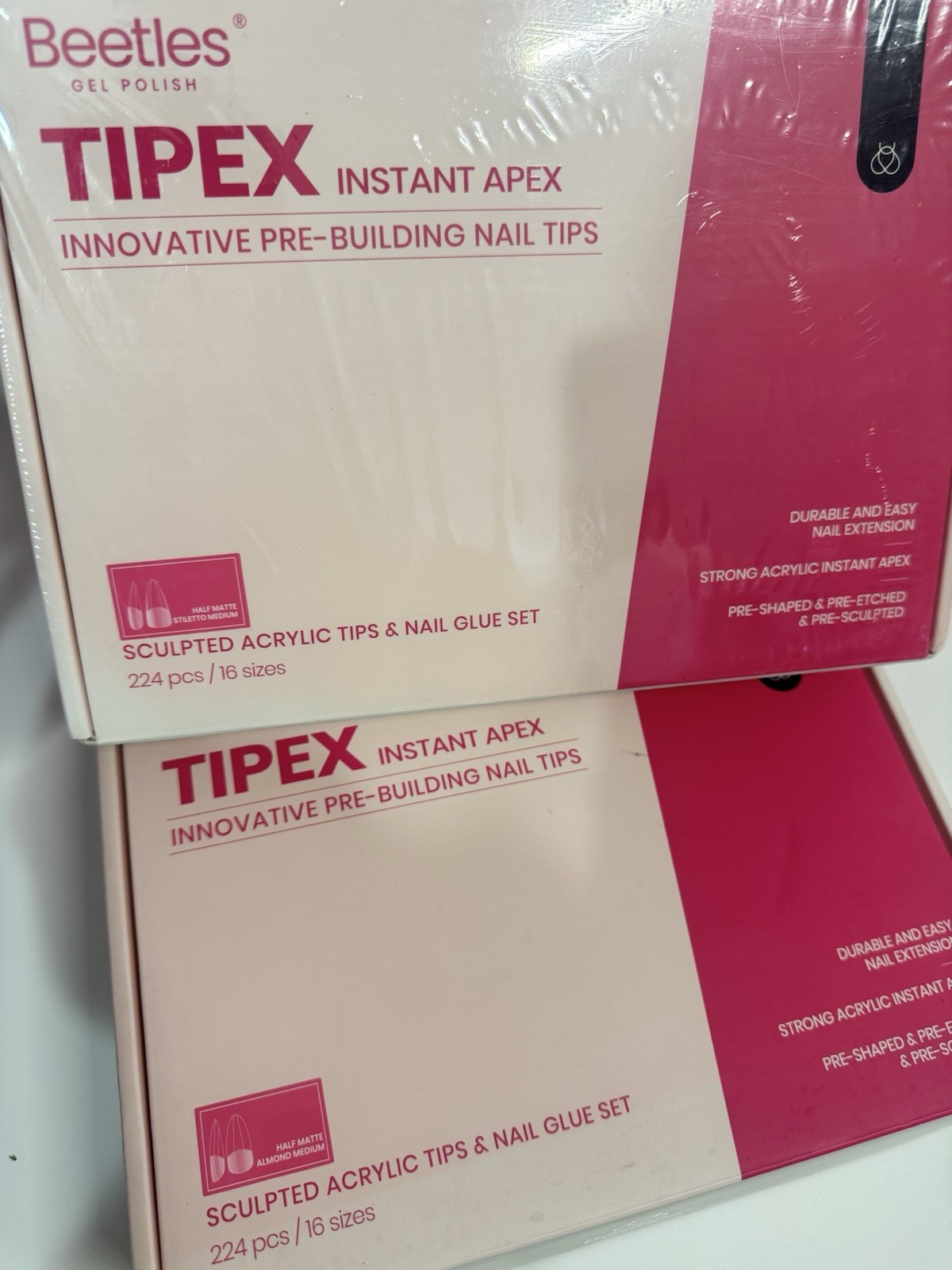 Beetles TIPEX Instant Apex Nail Tips 2 Pack Stiletto & Almond 224PCS New