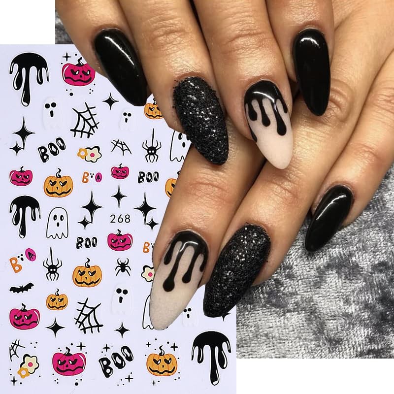 10Sheets Halloween Cute Cartoon Nails Art Stickers Ghost Mushroom Skull Pumpk…