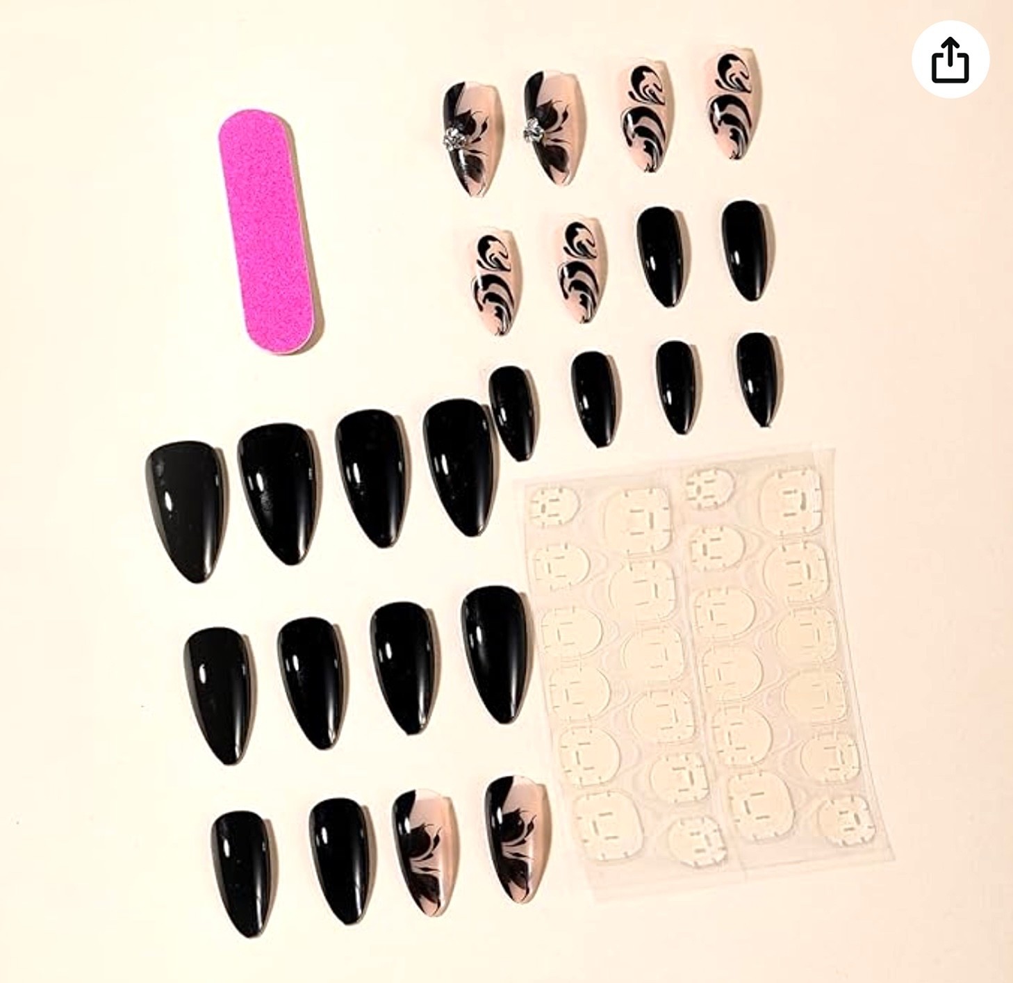 5 Nails Kits – GOTHIC Black Rhinestone Lace, Silver GLITTER French, WEDNESDAY +