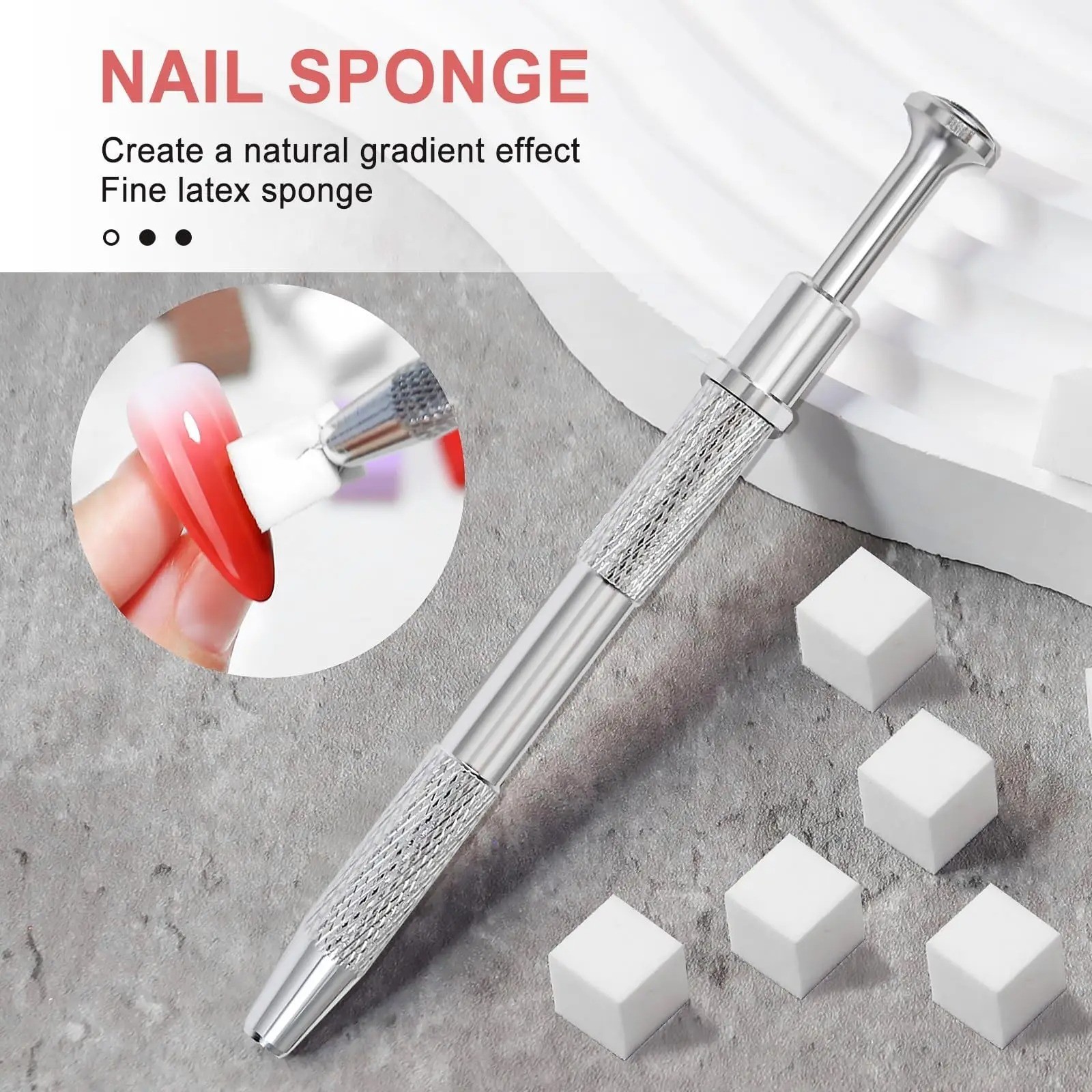 100Pcs Soft Nail Art Sponges W/Grabbing Pen Ombre Nail Brush for Nail Art Design