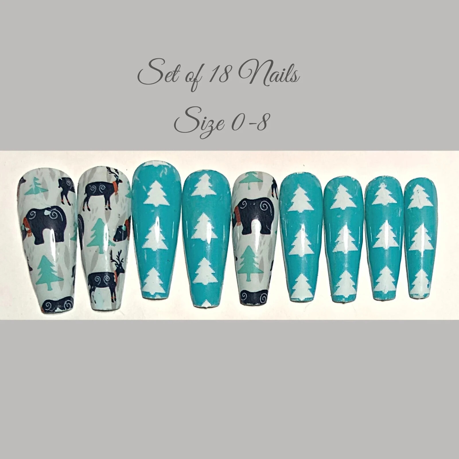Bears and Trees Press-On Nail Set – Ex-Long Ballerina (Size 0-8)