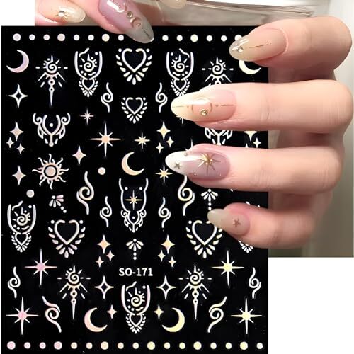 12 Sheets Star Nail Stickers for Nail Art Gold Moon Star Nail Art Style 3