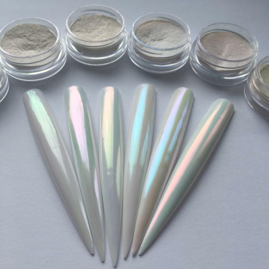 Aurora White Chrome Chameleon Nail Powder Rainbow Colour Changing Mirror Effect
