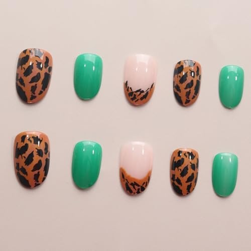 French Tip Press on Nails Short Oval Fake Nails Light Green False Nails A16