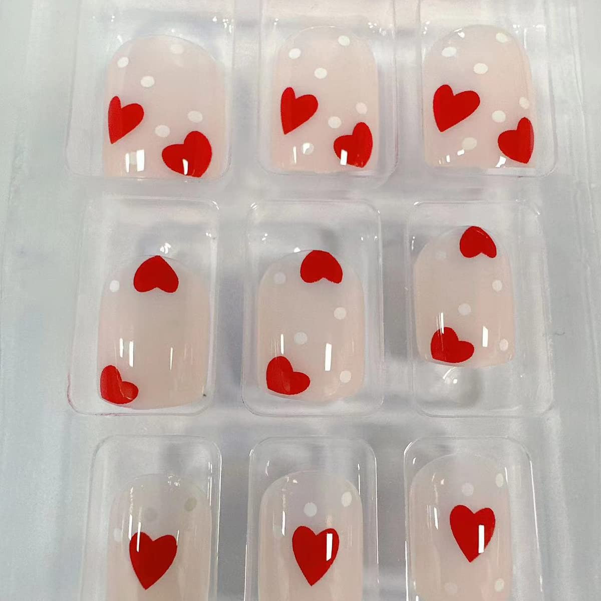 Valentine’S Day Press on Nails Short Square Fake Nails Red Pink Glossy Acrylic N