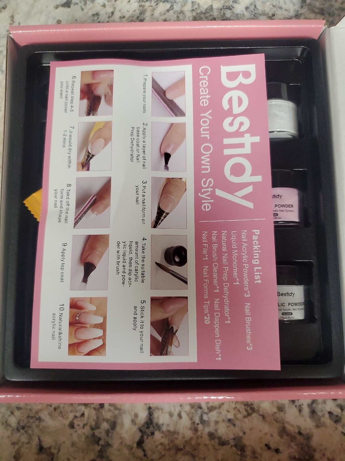 Bestidy-Acrylic Nail Kit -EVERYTHING YOU NEED! POWDER/BRUSHES/LIQUID/FILE/NIB!