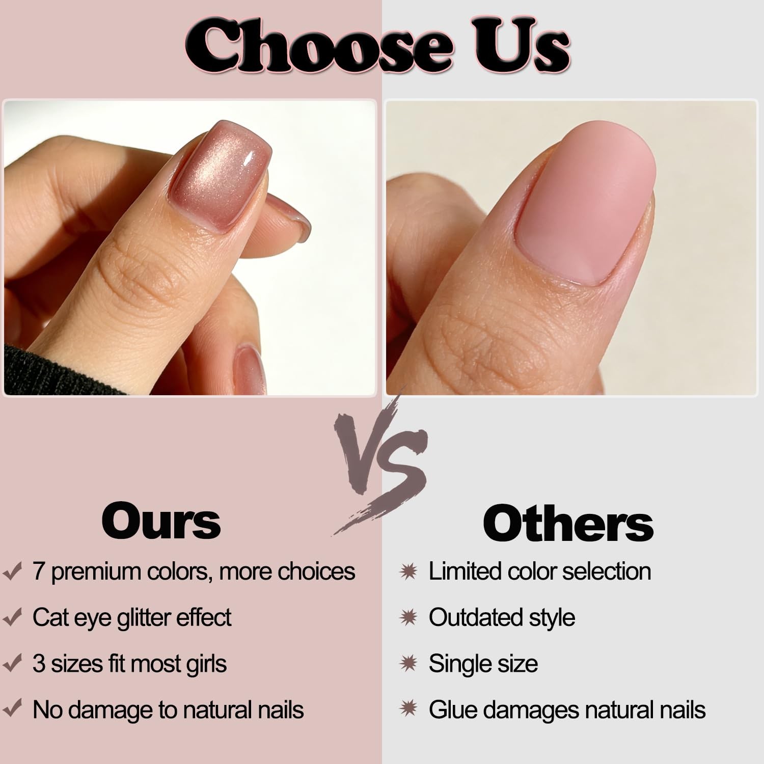 Cat Eye Press on Nails-7 Colors Press On Nails Short Square 210Pcs Reusable F…