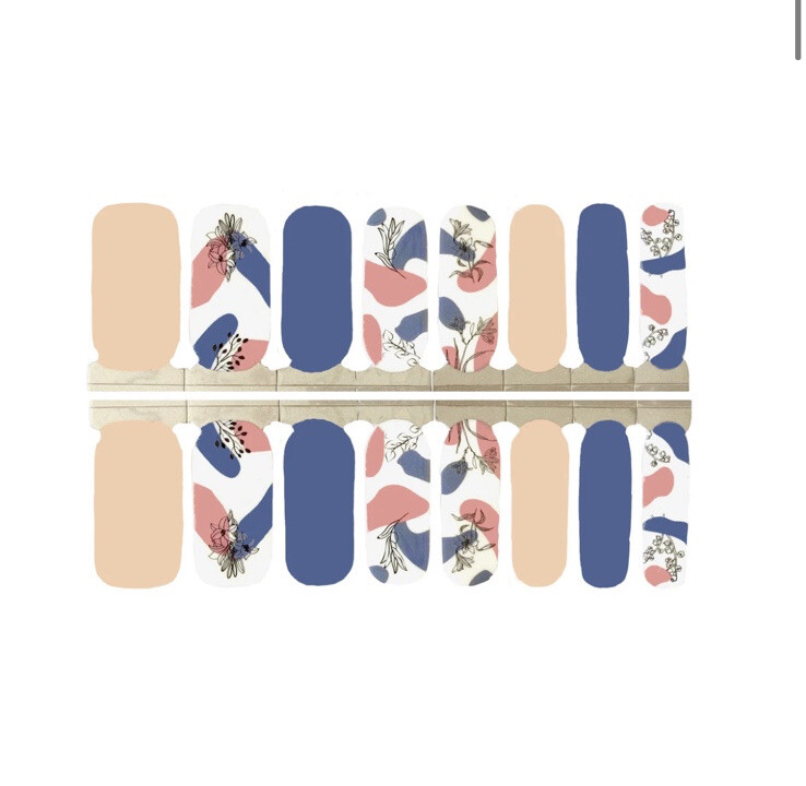 blue and orange floral nail wrap sticker