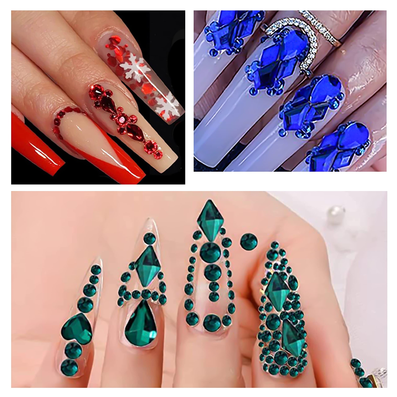 6 Boxes Green Blue Black Pink AB Red Rhinestones for Nails Flat Back Nail Cry…