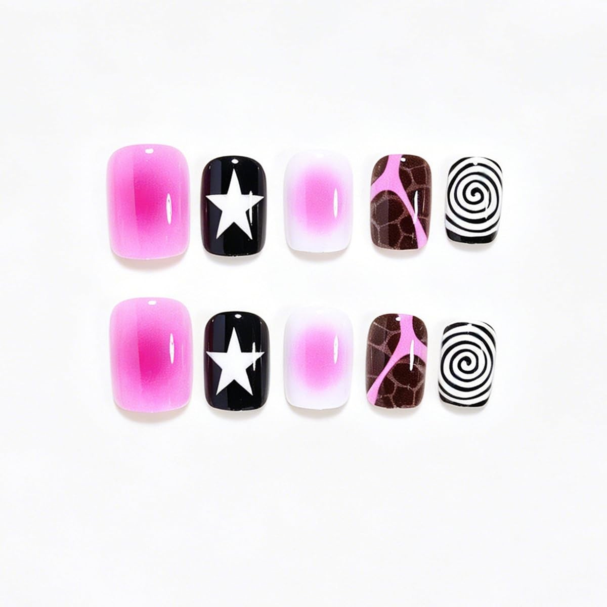 Pink Gradient Press on Nails Short Square Fake Nails Press ons Nail Art Tips …