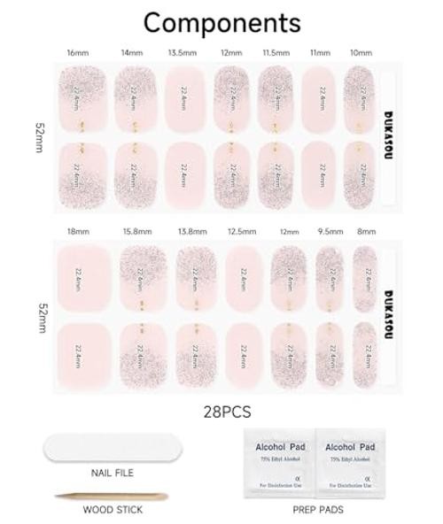 Semi Cured Gel Nail Strips (Fingertip Ballet), 28 pcs UV Gel Nail Stickers for