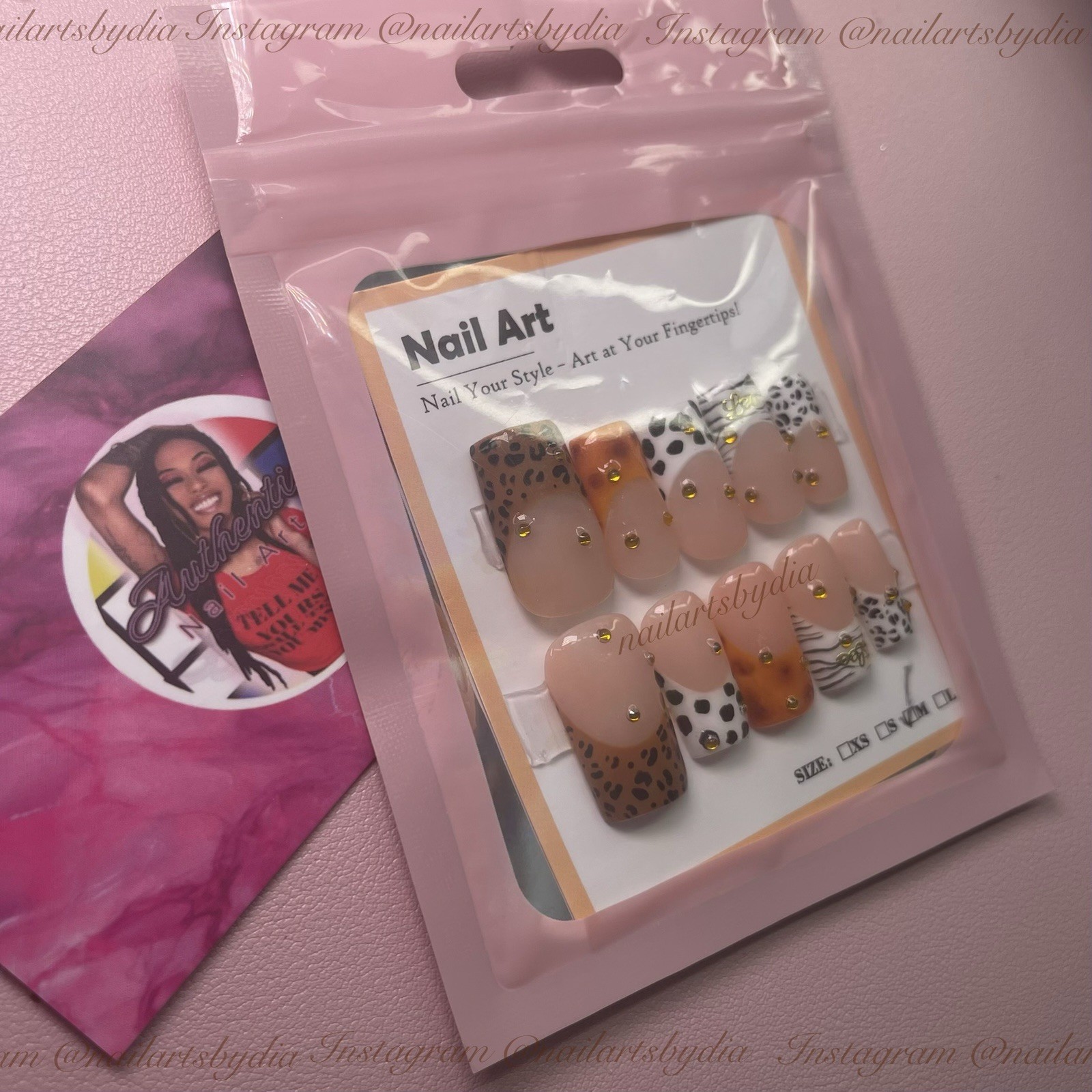 Authentic Nail Arts by Dia Square Press-On Nails Nude Animal Print Shiny