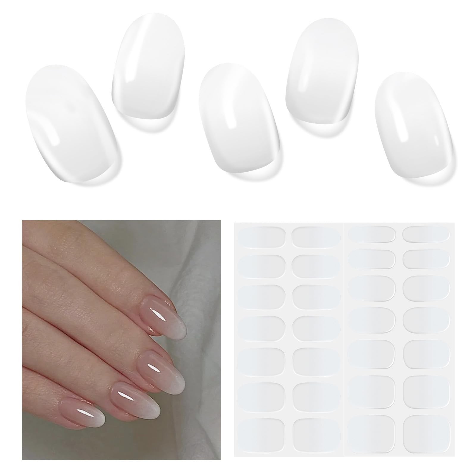 Semi Cured Gel Nail Strips, 28 pcs Gel Nail Stickers Work with Any UV Lamp,