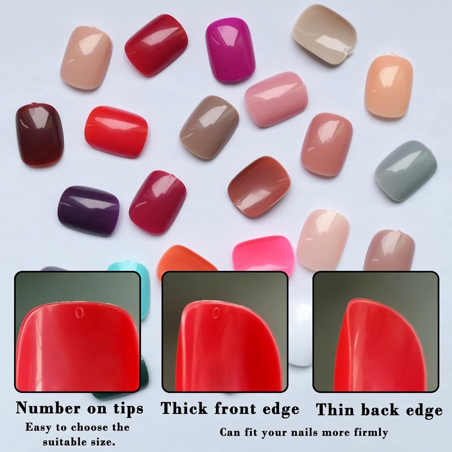 576Pc round Square Press on Nails Short Fake Nails, XS Short Press on Nails Squo