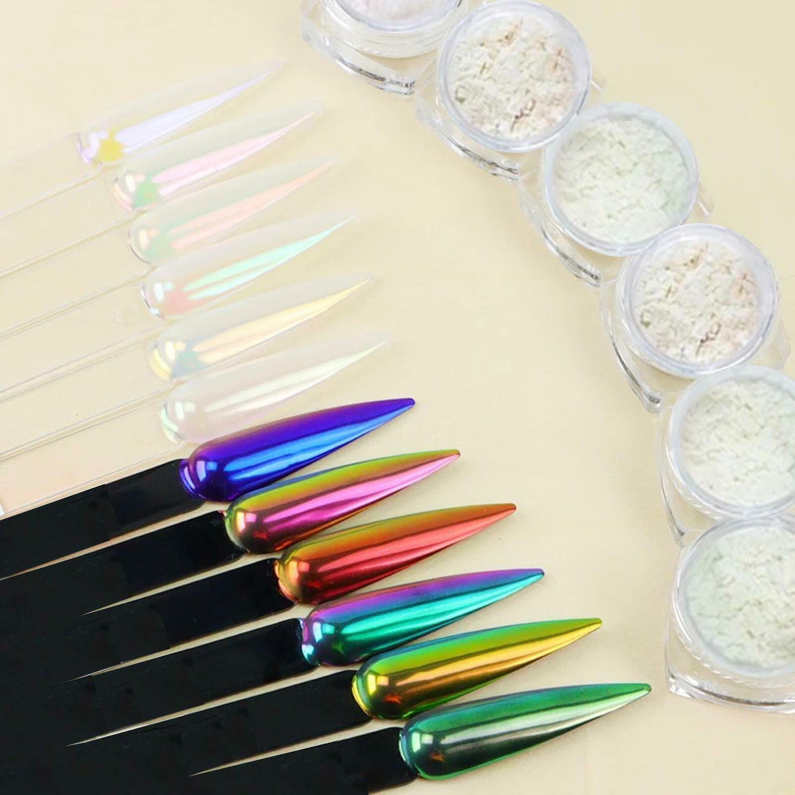 Aurora Nail Powder 6 AB Colours Unicorn Rainbow Multi Chrome Mirror Mermaid