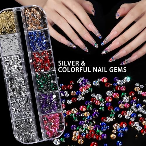 4 Boxes Nail Charms and Gems Set, Nail Rhinestones Nail Kit with Nail Art