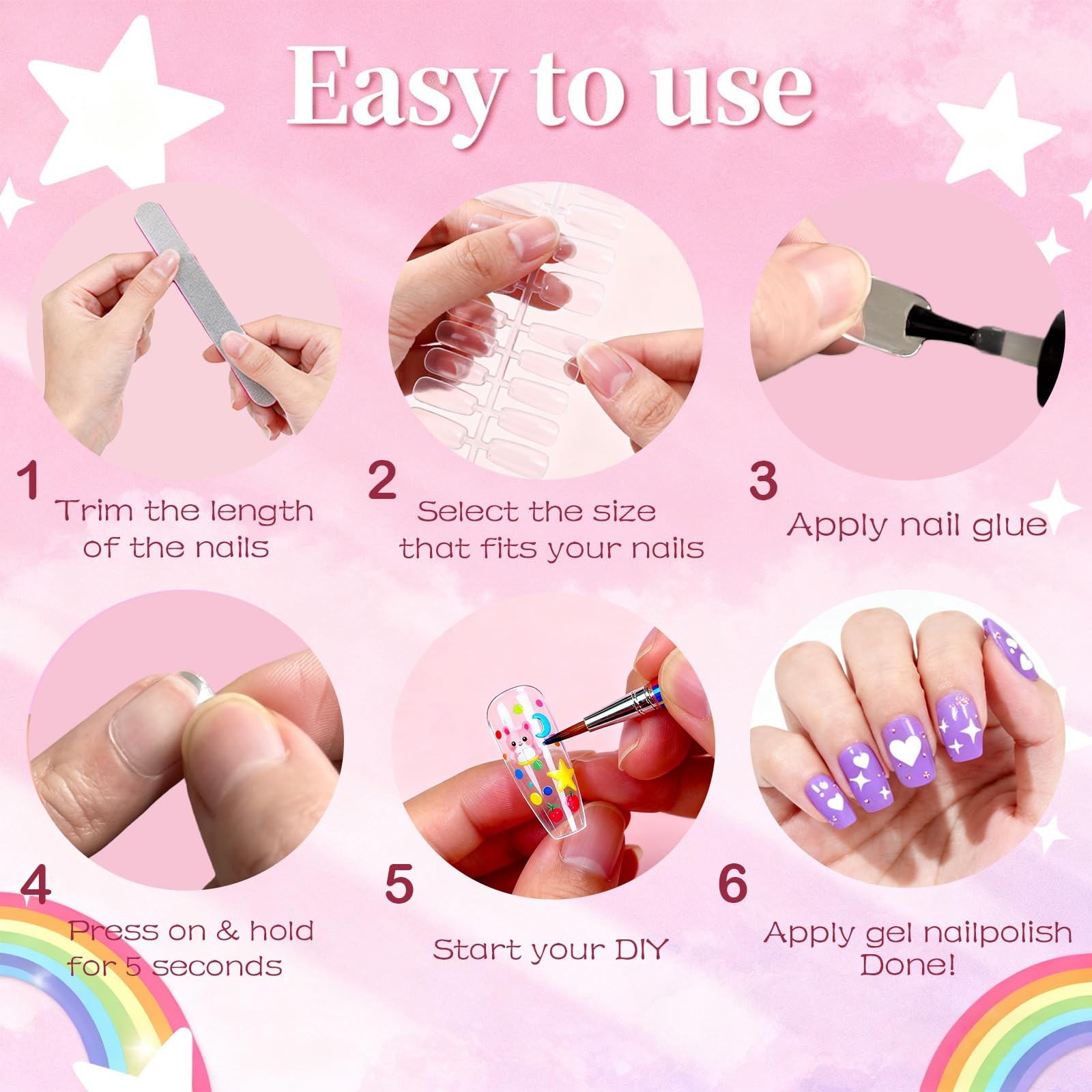 OPkssnails Extra Short Almond Kid Nail Tips,360Pcs 12 Size, B1 Clear