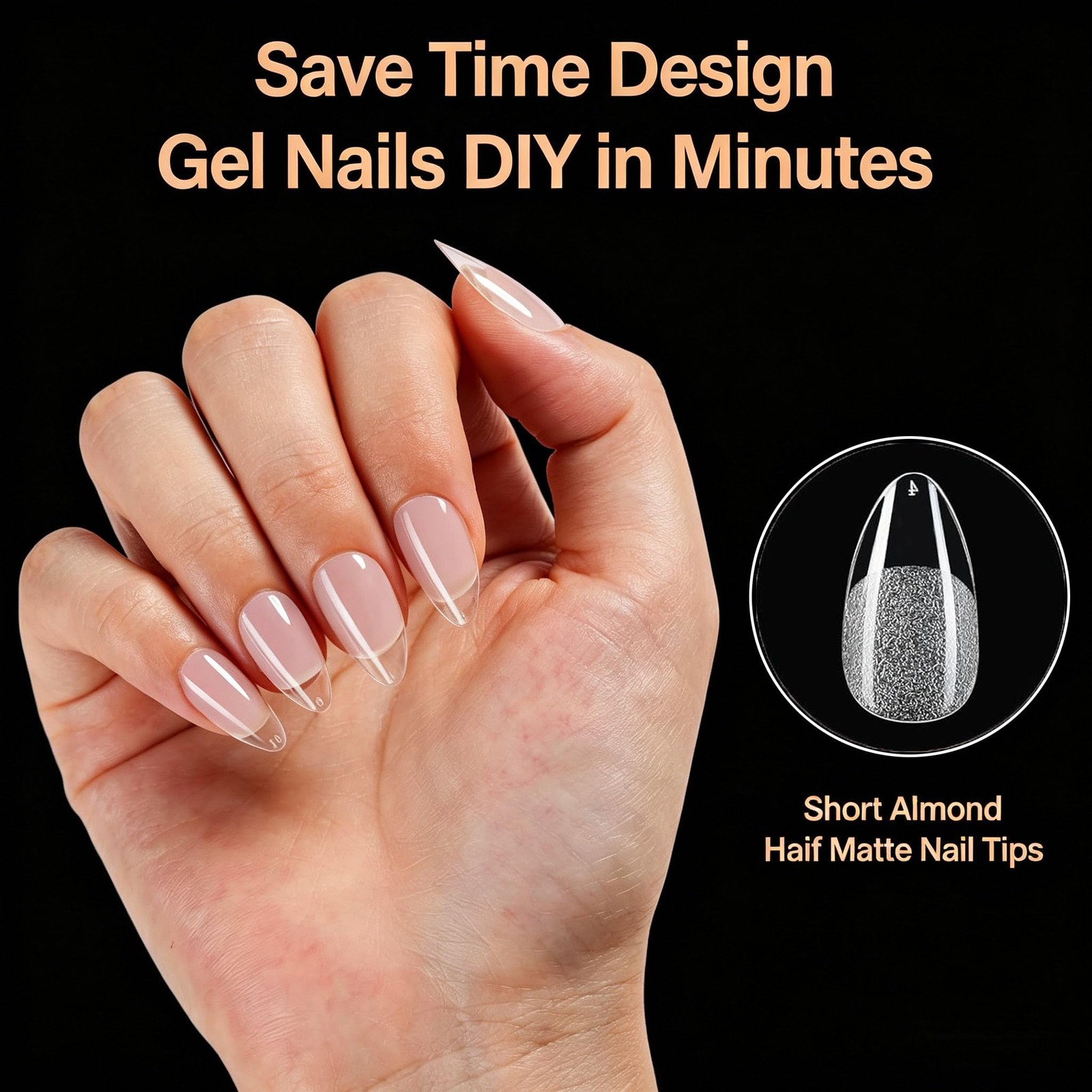 Plauva Short Almond Nail Tips, 216Pcs Pre-Etched Soft Acrylic Nail Tips