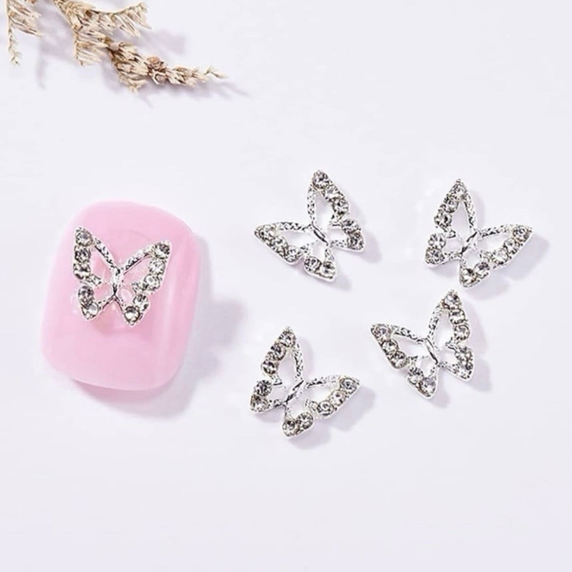 New Sparkly Silver 3D Crystal Gem 10pcs Butterfly Design Nail Art DIY Crafts