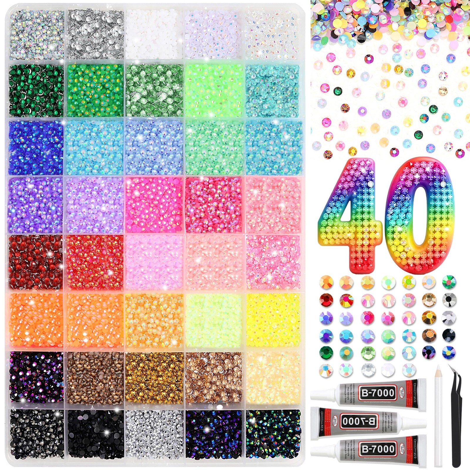 40000Pcs Resin Jelly Rhinestones for Bedazzling Crafting,40 Color Rhinestones…