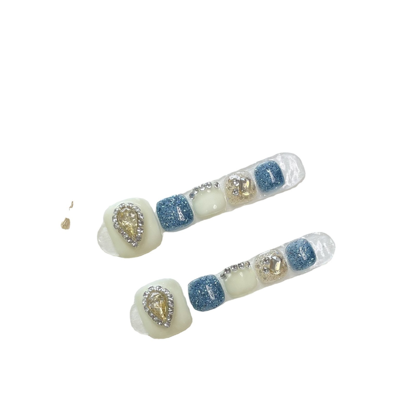 10Pcs White Blue Water Drop French toenails Press On Nails Waterproof For Travel