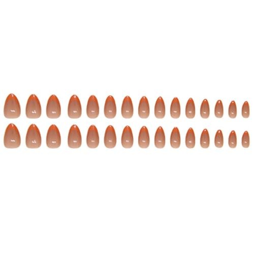 30Pcs Short Almond Press on Nails French Tip Fake Nails Orange Acrylic A10
