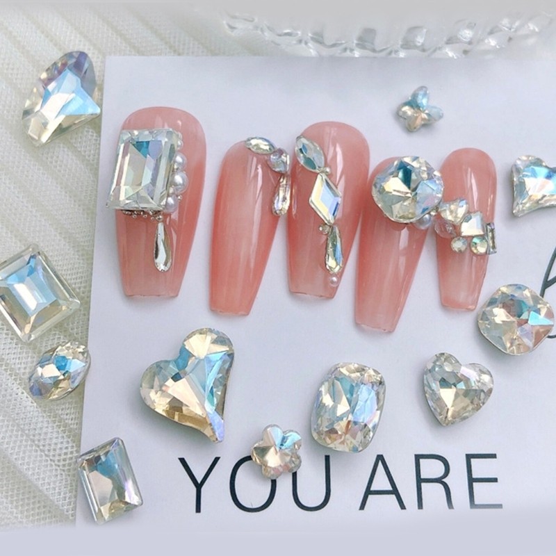 10 Pcs/Set Butterfly Shape Nail Rhinestones Waterdrop Nail Gems Heart Nail Charm