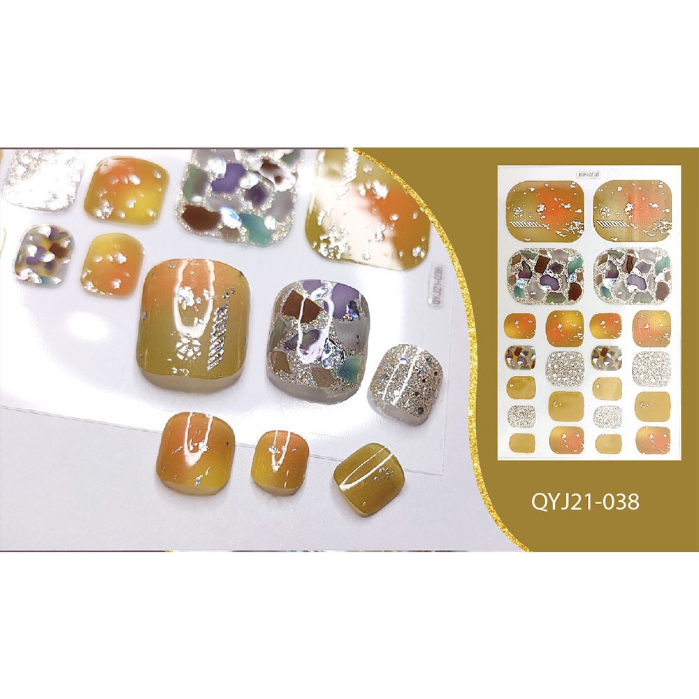 22 Tips Nail Art Glitter Flower Toe Nail Wraps Full Cover Polish Foot Stickers ✔