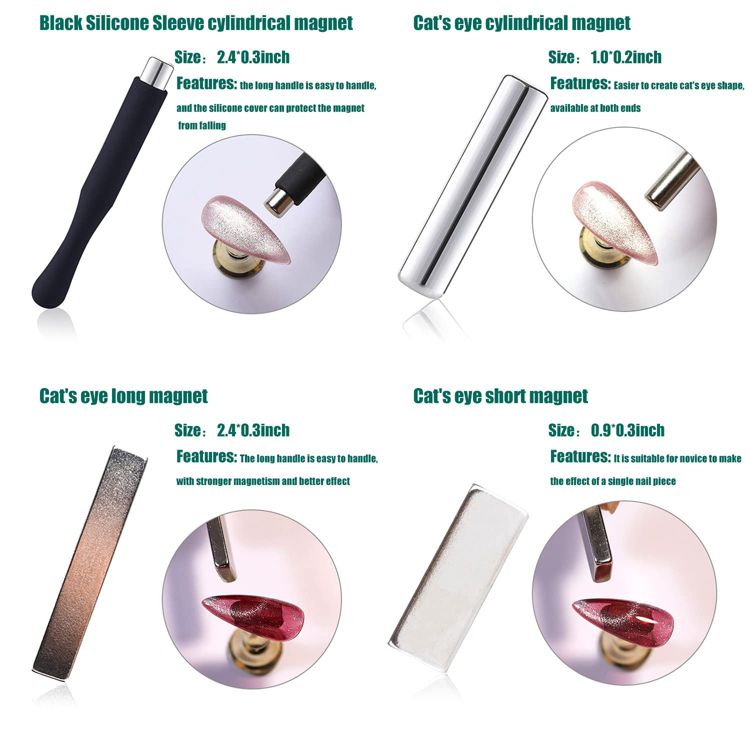 7 Pieces Cat Eye Magnet for Nails Double-Head Nail Magnetic Stick Multi-Function