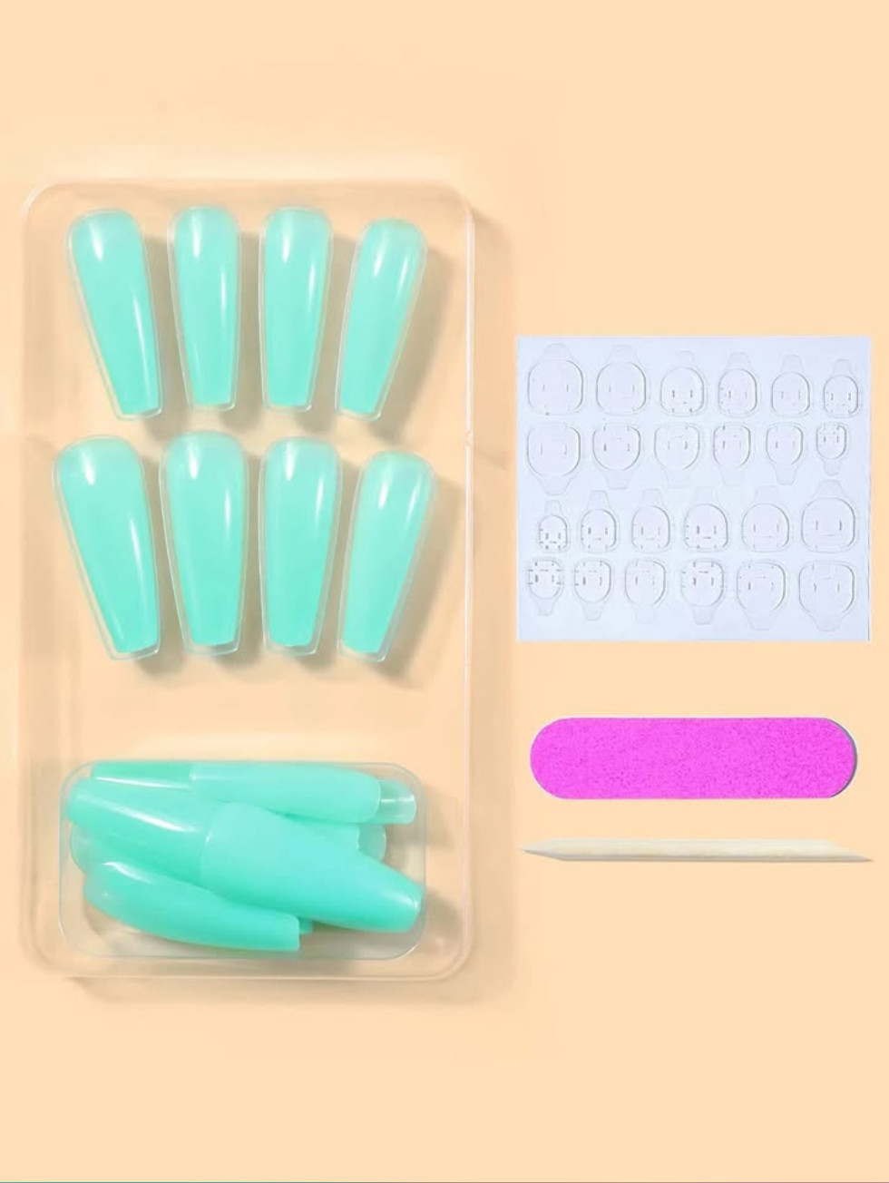 Teal Blue Glossy Press on Nails NEW Long kawaii princess Winter Spring Fashion