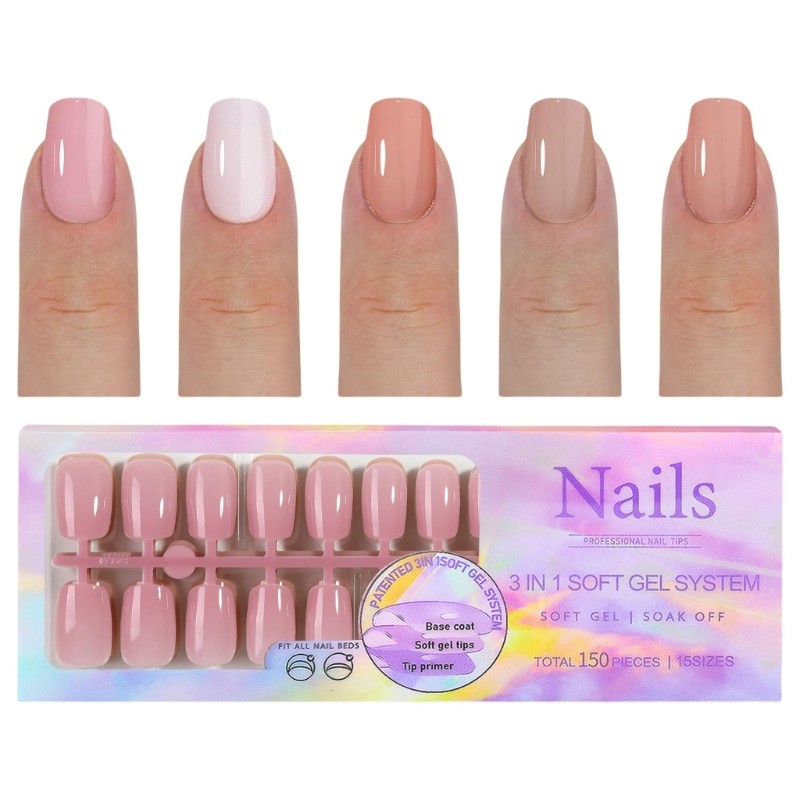1 Box Soft Gels Nails Tips Nudes Press On Nails French Tip False Nails for Women