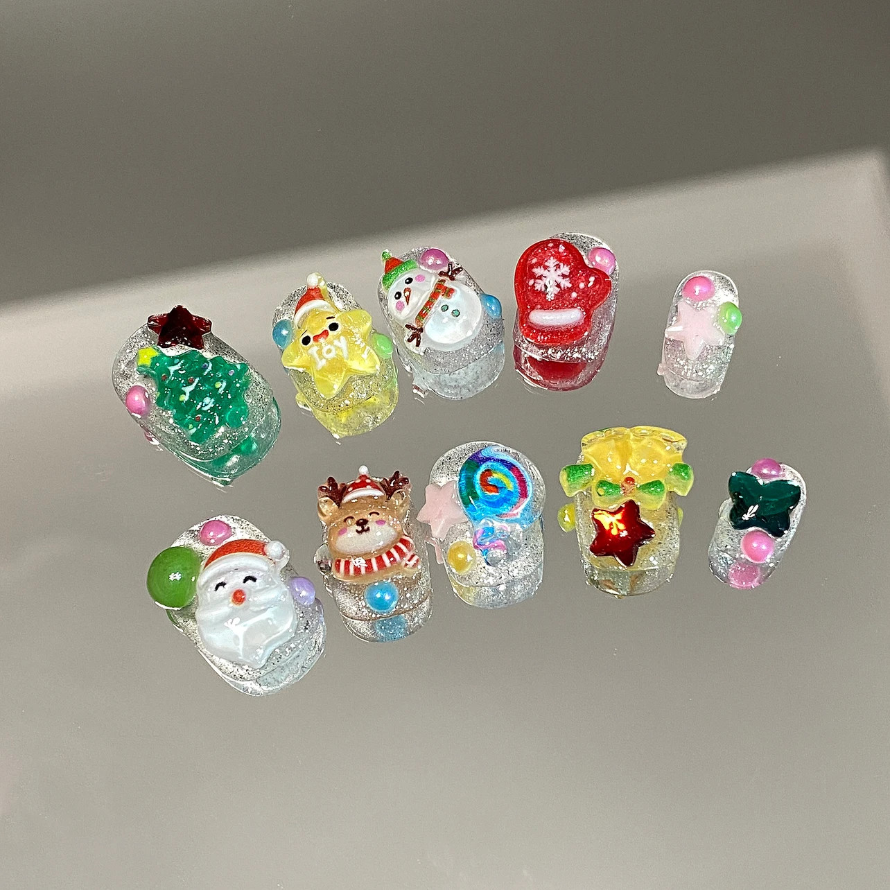 Christmas Bling short Y2K Handmade Artisan Press On Nails
