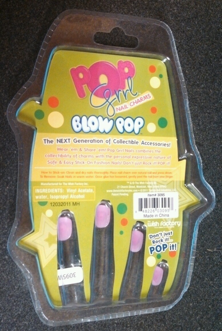 Pop Grrl Nail Charms – 10 Apple Scented Stick on Nails *NIP* Blow Pop