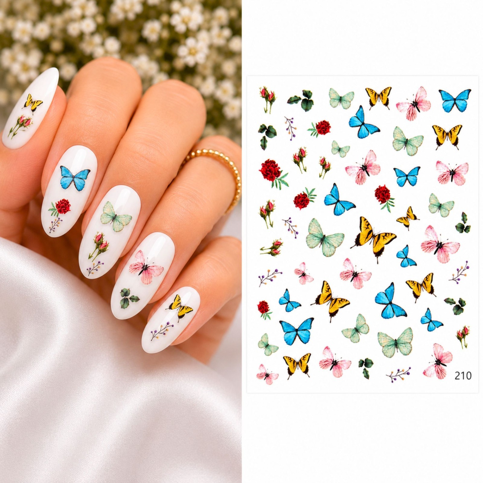 Butterfly Water Transfer Nail Stickers Animal Rose Nail Art Decals DIY Manicure