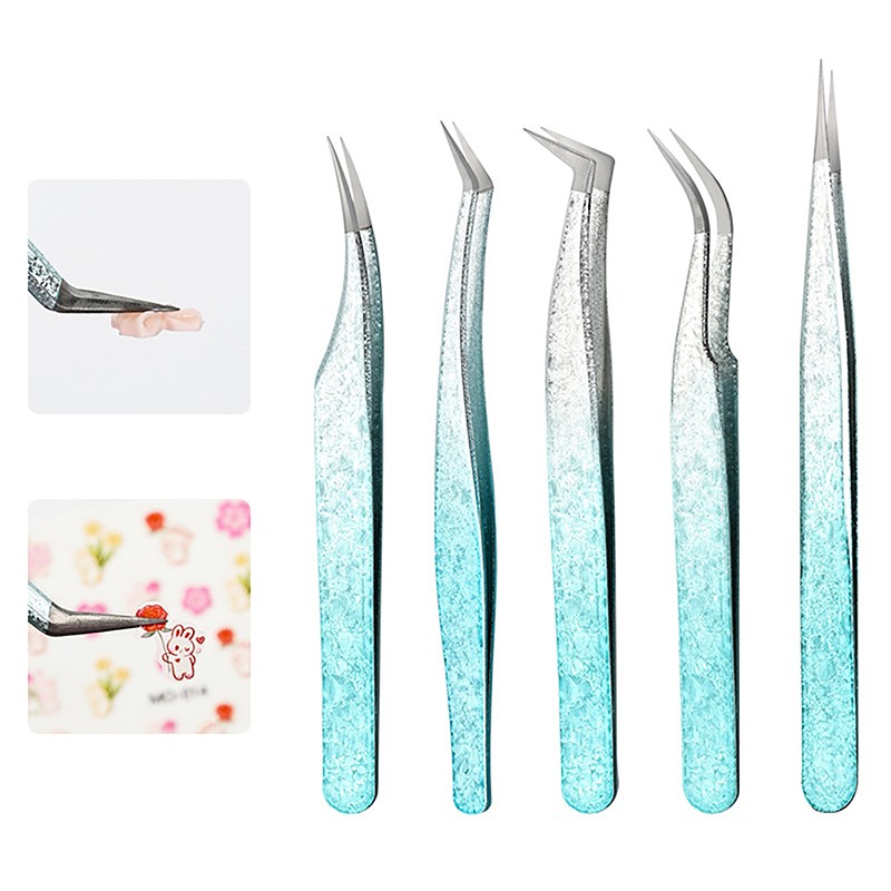 2PCS Eyelash Tweezers Eye Lash Clip Remover Tool False Extension Curved Pointed