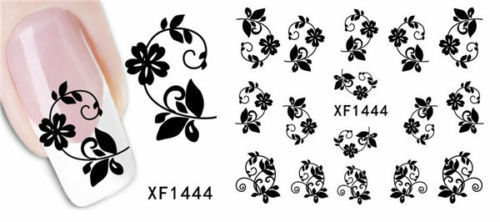 Nail Art Water Transfer Sticker Decal Stickers Pretty Flowers White Black XF1444
