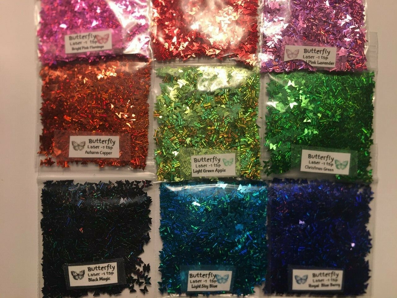 NEW! Laser Series Solvent Resistant BUTTERFLY shape Glitter Nail Art Face-US-tsp