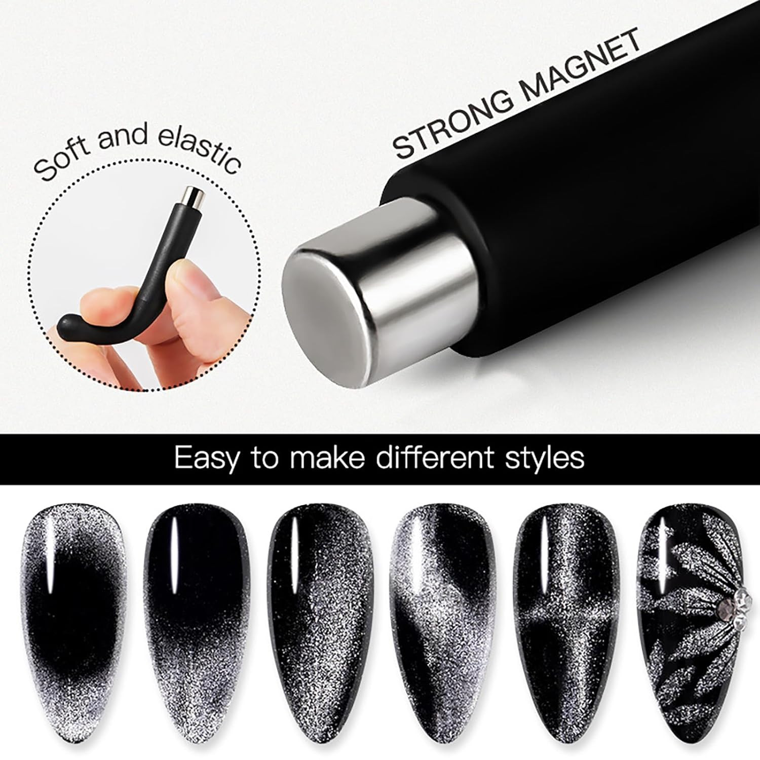 6Pcs Cat Eye Magnet for Nails Magic Cylindrical Nail Polish Magnet Stick Gel Pol
