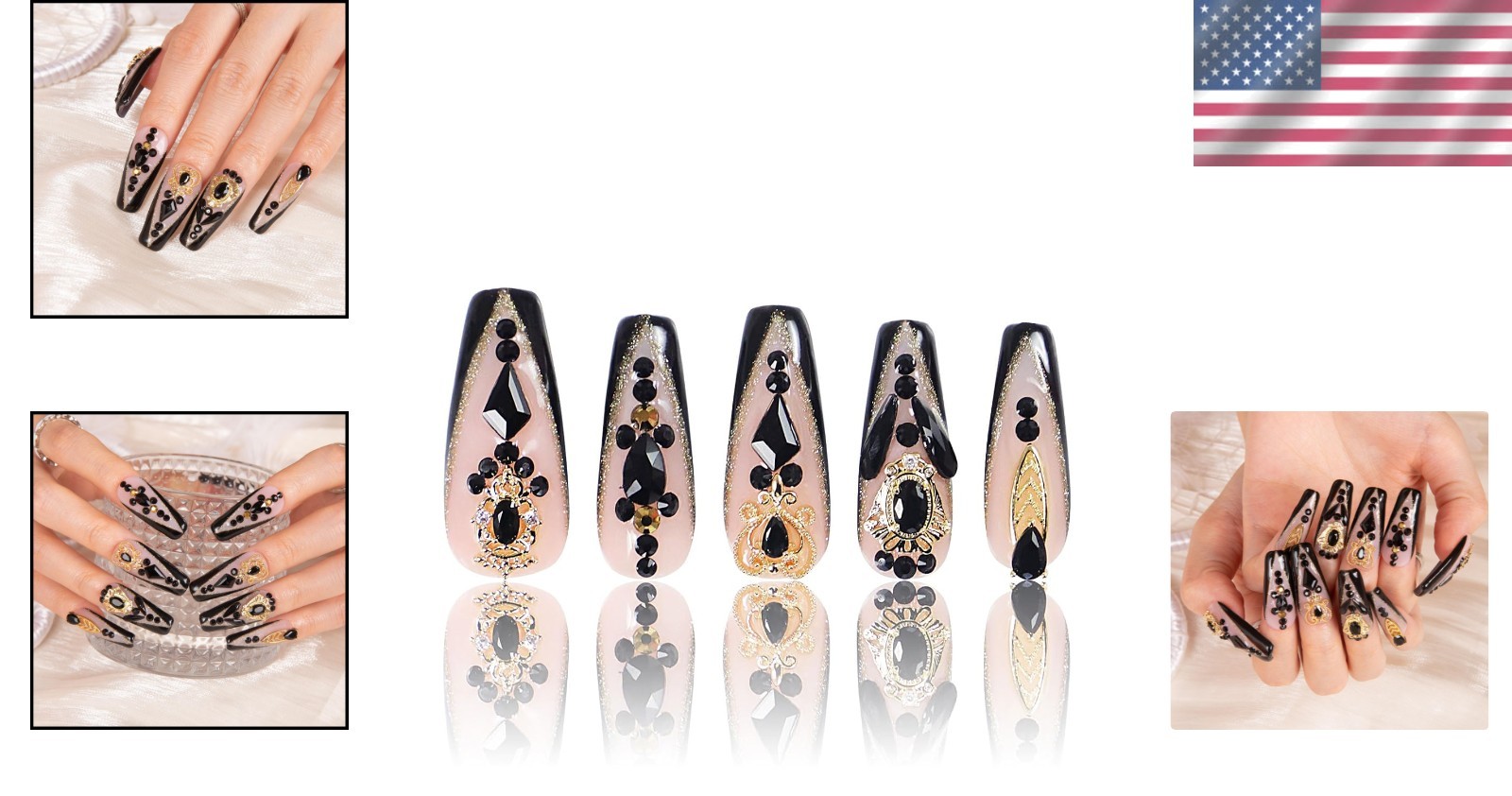 Handmade Crystal Full Cover Reusable Coffin Nails